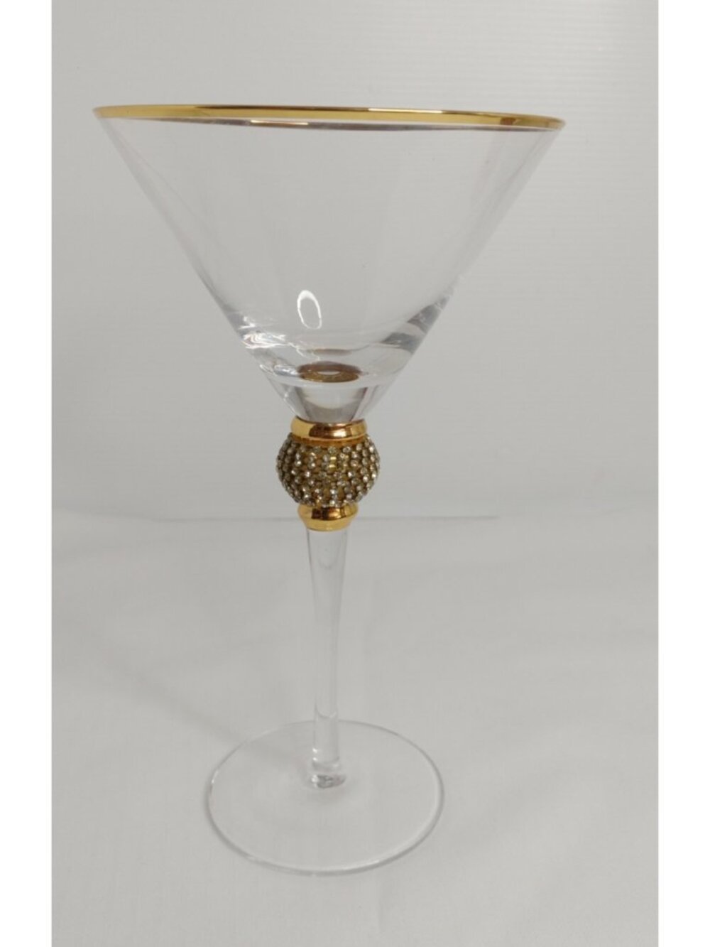 One Clear Handmade Gold Crystals Bling On Stem Martini Gold Rim New 8"5x5"